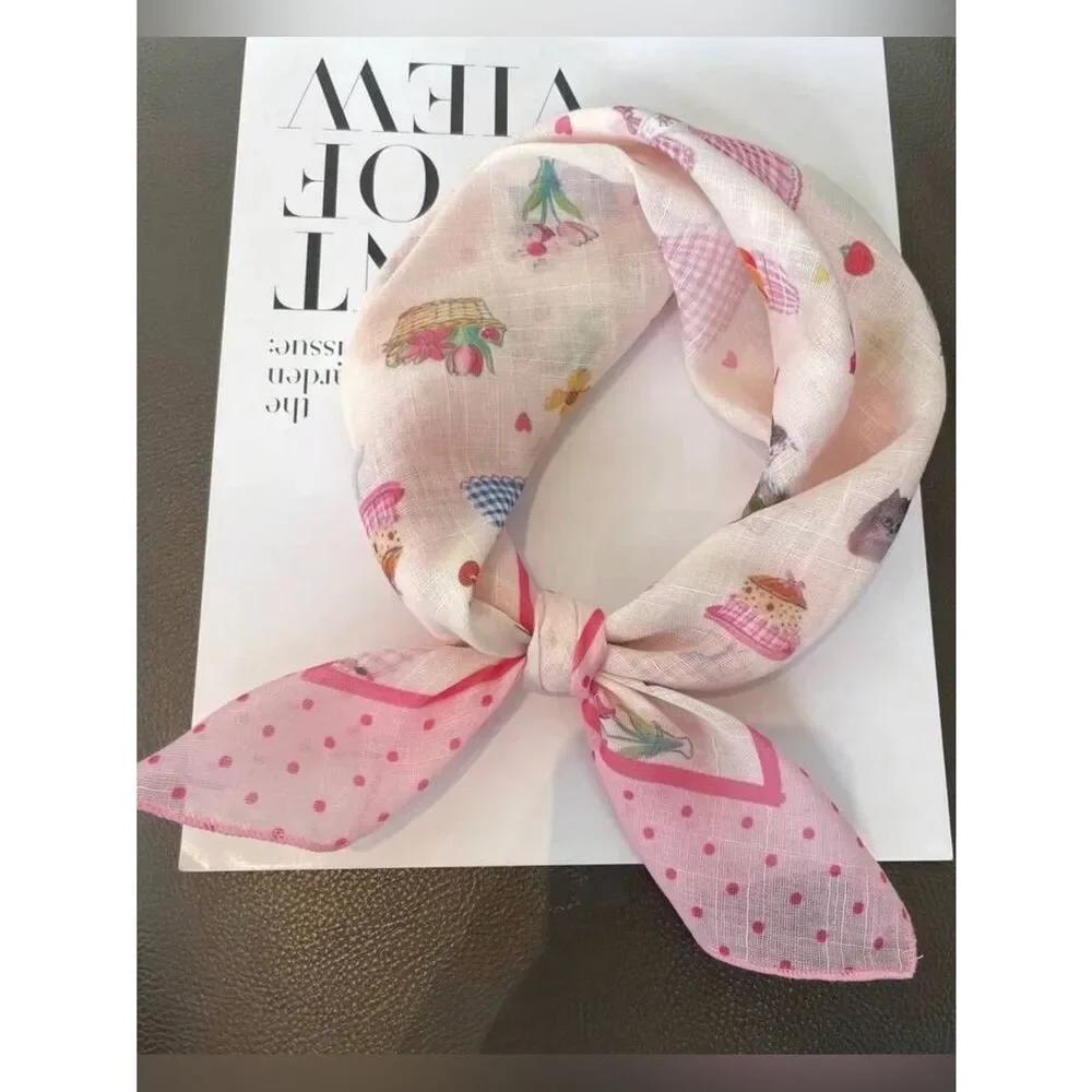 Pink Printed Scarf with Cupcake & Floral M789